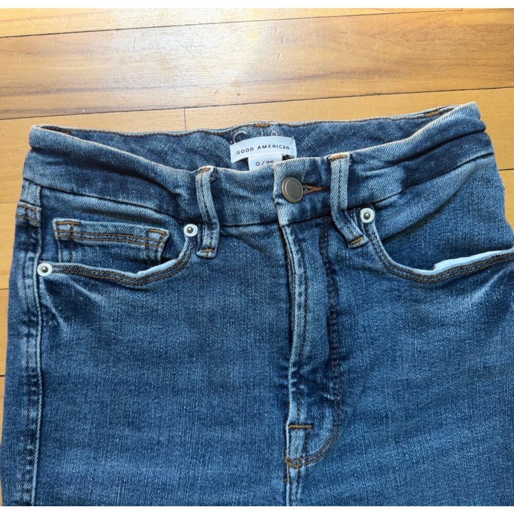 Good American Good Curve Straight Jeans Size 0/25 High Rise Medium Wash EUC - Picture 2 of 6